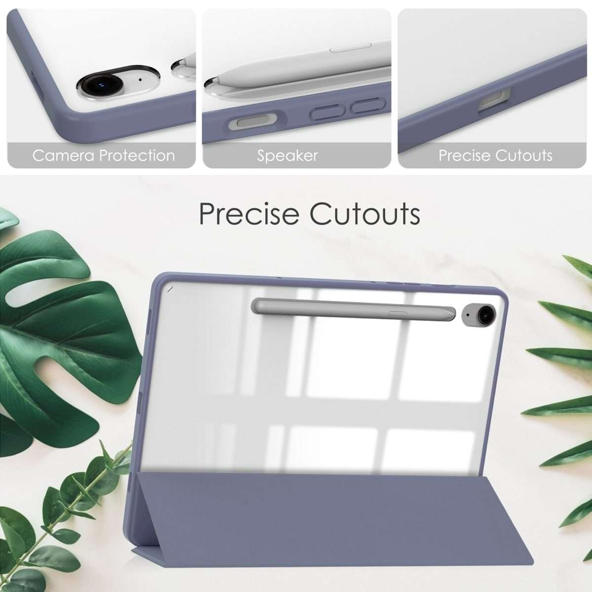 For Samsung Galaxy Tab S9 FE / S10 FE Acrylic 3-folding Smart Leather Tablet Case w ... (Lavender)