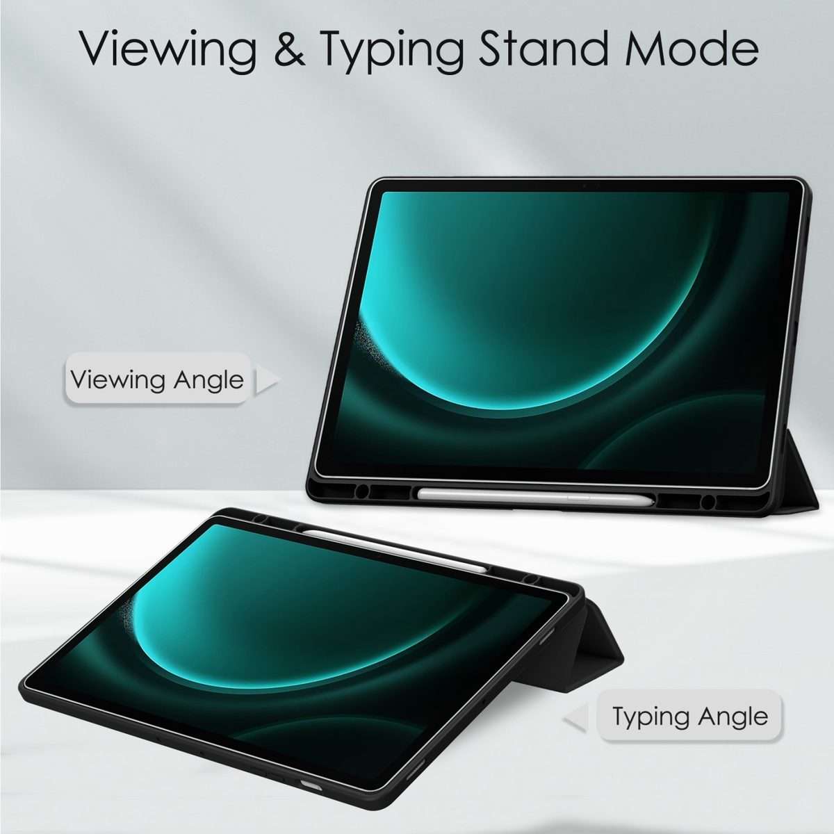 For Samsung Galaxy Tab S9 FE+ / S10+ Acrylic 3-folding Smart Leather Tablet Case with ... (Black)