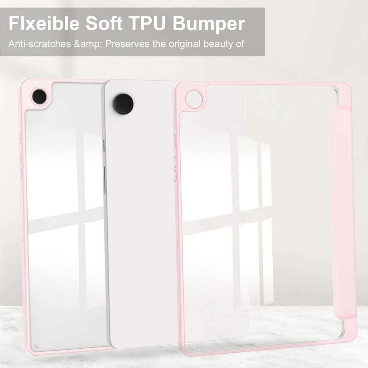 For Samsung Galaxy Tab A9+ Acrylic 3-folding Smart Leather Tablet Case with Pen Slot(Pink)