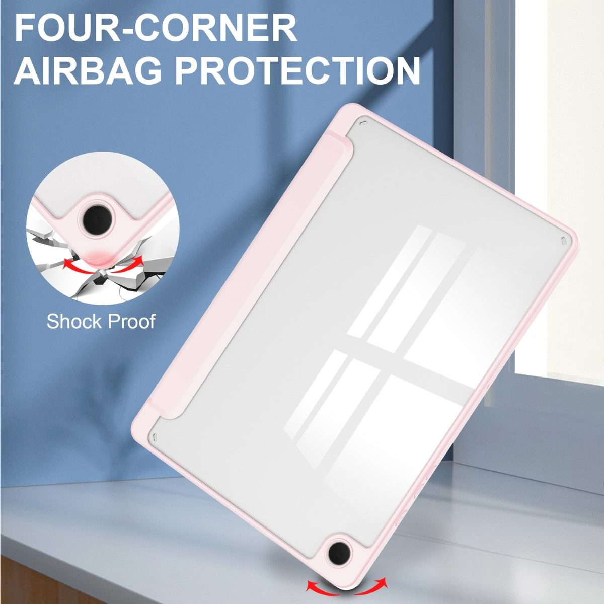 For Samsung Galaxy Tab A9+ Acrylic 3-folding Smart Leather Tablet Case with Pen Slot(Pink)