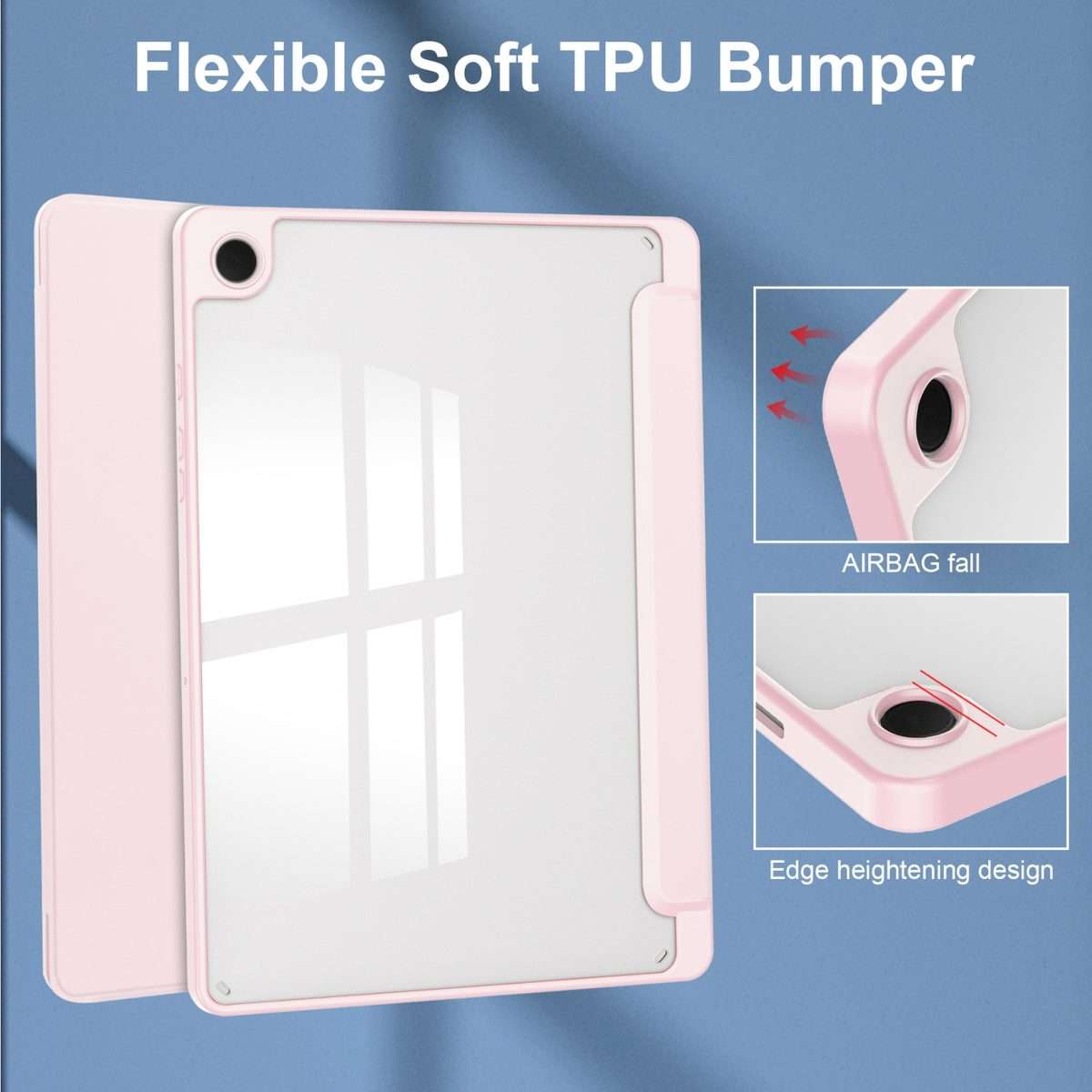 For Samsung Galaxy Tab A9+ Acrylic 3-folding Smart Leather Tablet Case with Pen Slot(Pink)