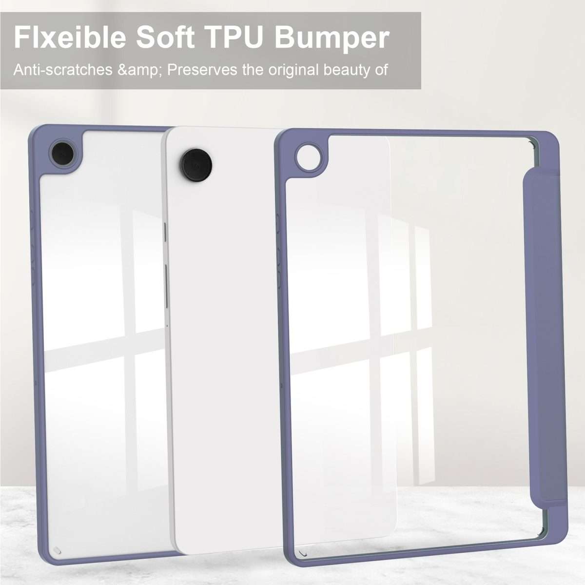 For Samsung Galaxy Tab A9+ Acrylic 3-folding Smart Leather Tablet Case with Pen Slot(Lavender)
