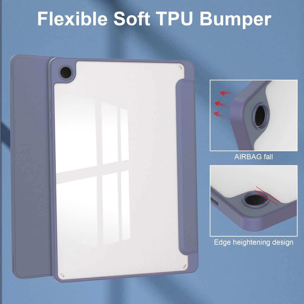 For Samsung Galaxy Tab A9+ Acrylic 3-folding Smart Leather Tablet Case with Pen Slot(Lavender)
