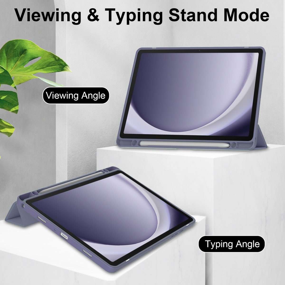 For Samsung Galaxy Tab A9+ Acrylic 3-folding Smart Leather Tablet Case with Pen Slot(Lavender)