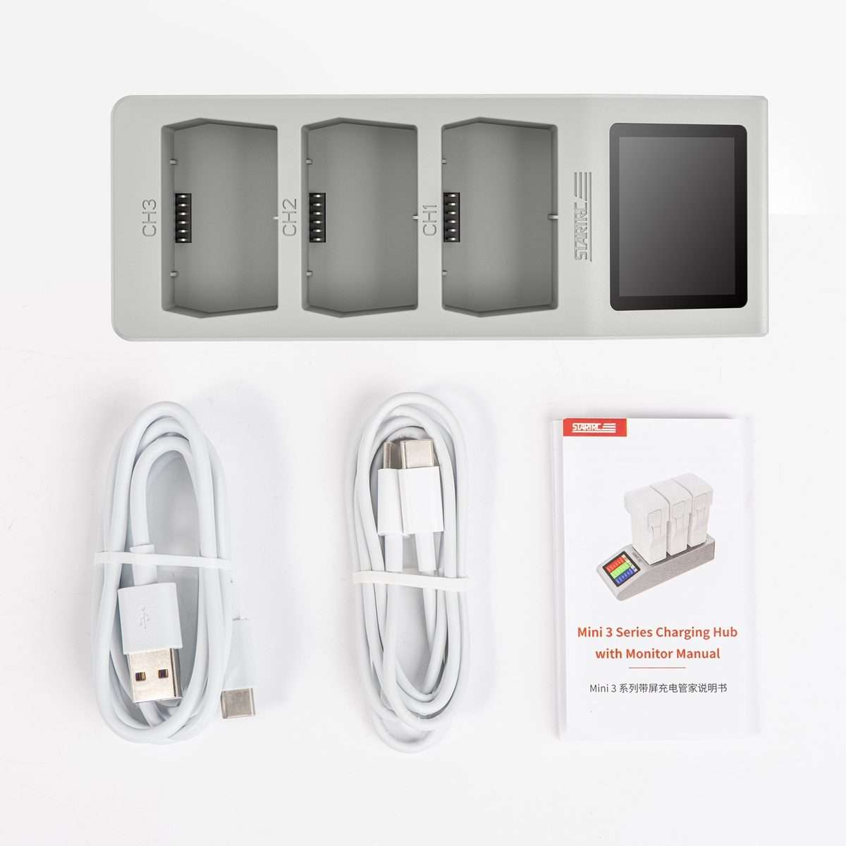 For DJI Mini 4 Pro / Mini 3/ Mini 3 Pro STARTRC 3 in 1 Charging Butler Battery Charger ... (Grey)