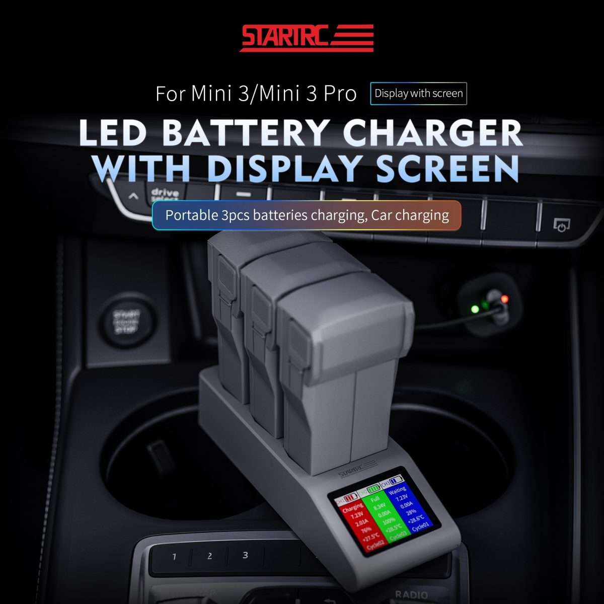 For DJI Mini 4 Pro / Mini 3/ Mini 3 Pro STARTRC 3 in 1 Charging Butler Battery Charger ... (Grey)