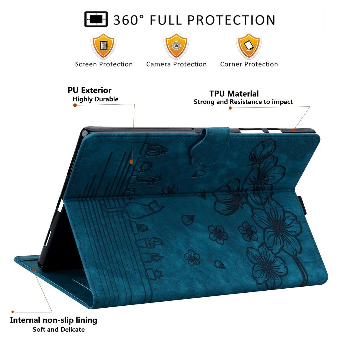 For iPad Pro 11 2022 / Air 10.9 2022 Cartoon Sakura Cat Embossed Smart Leather Tablet Case(Blue)
