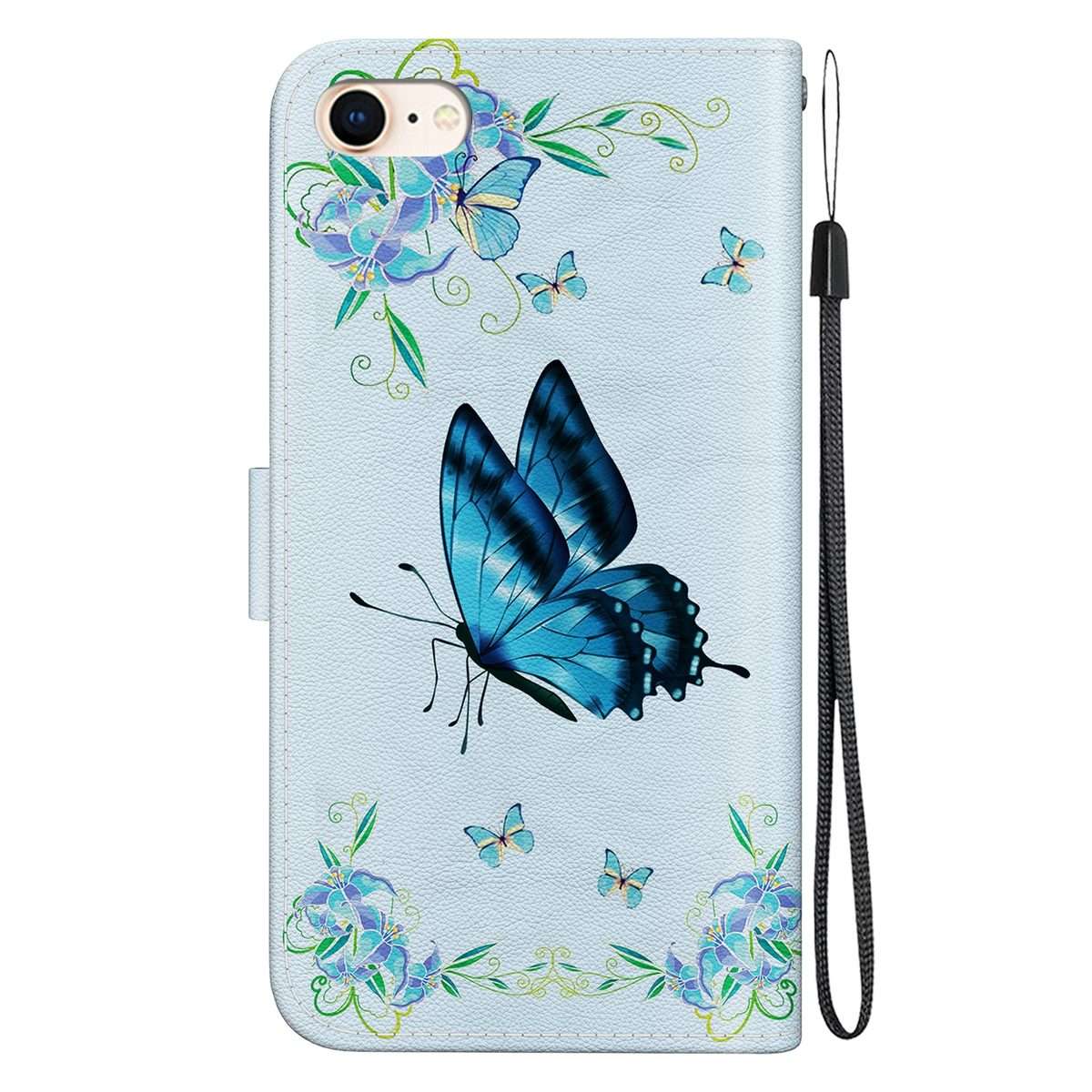 For iPhone SE 2022 / SE 2020 Crystal Texture Colored Drawing Leather Phone Case(Blue Pansies)
