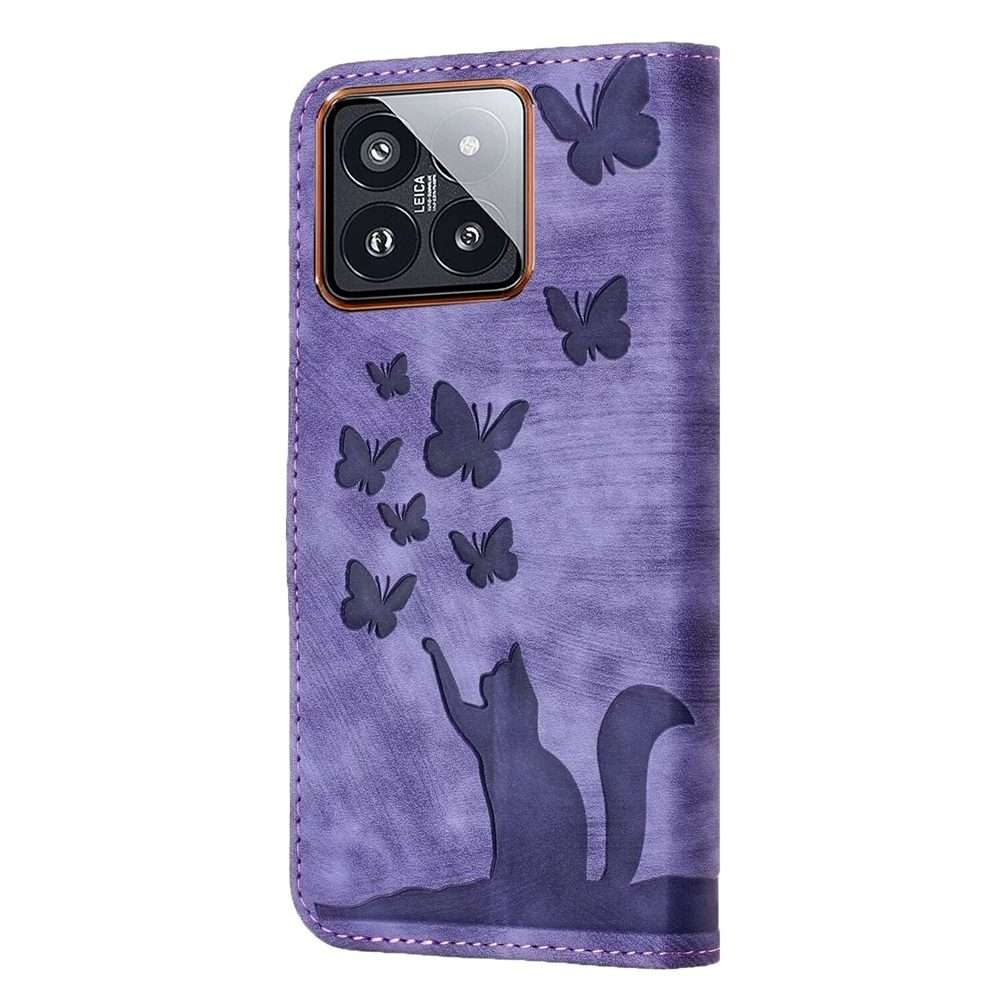 For Xiaomi 14 Pro Butterfly Cat Embossing Flip Leather Phone Case(Purple)