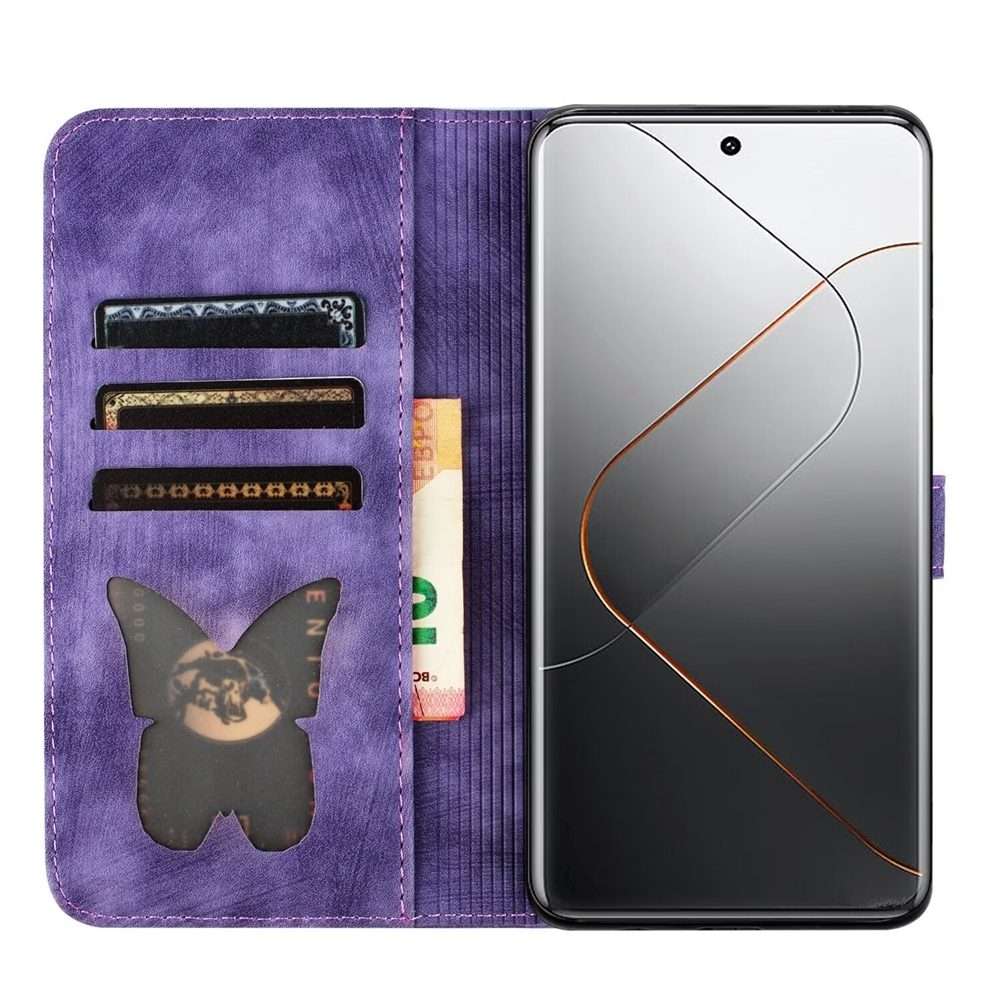 For Xiaomi 14 Pro Butterfly Cat Embossing Flip Leather Phone Case(Purple)