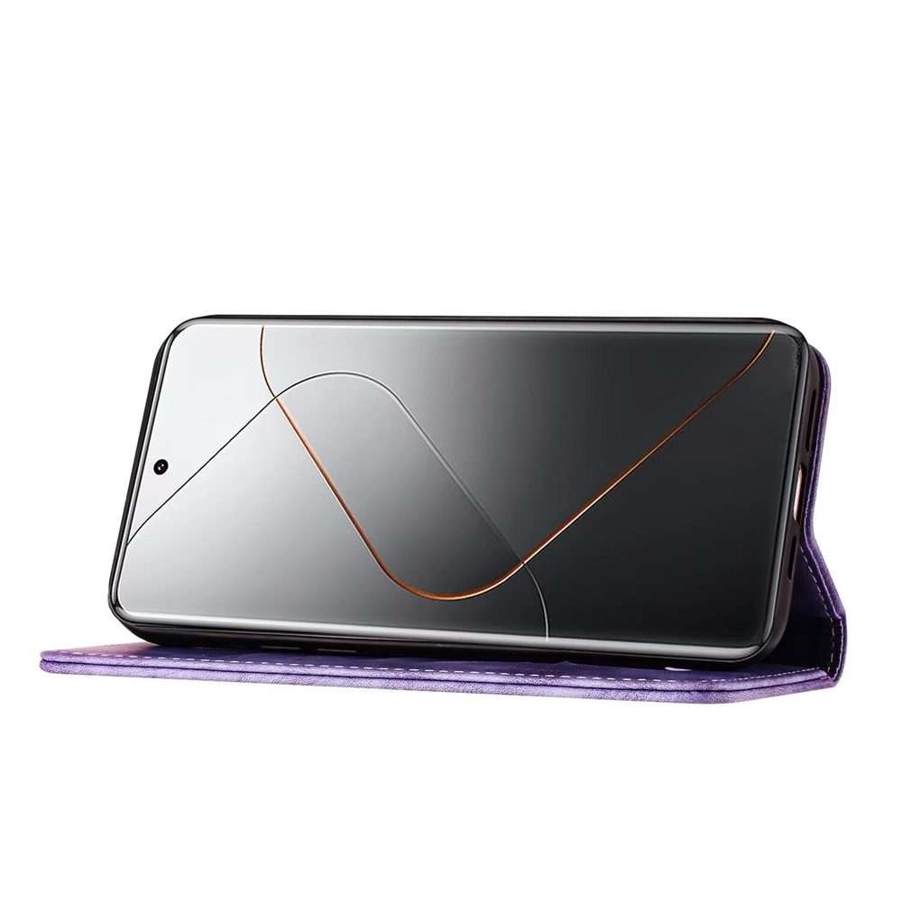 For Xiaomi 14 Pro Butterfly Cat Embossing Flip Leather Phone Case(Purple)