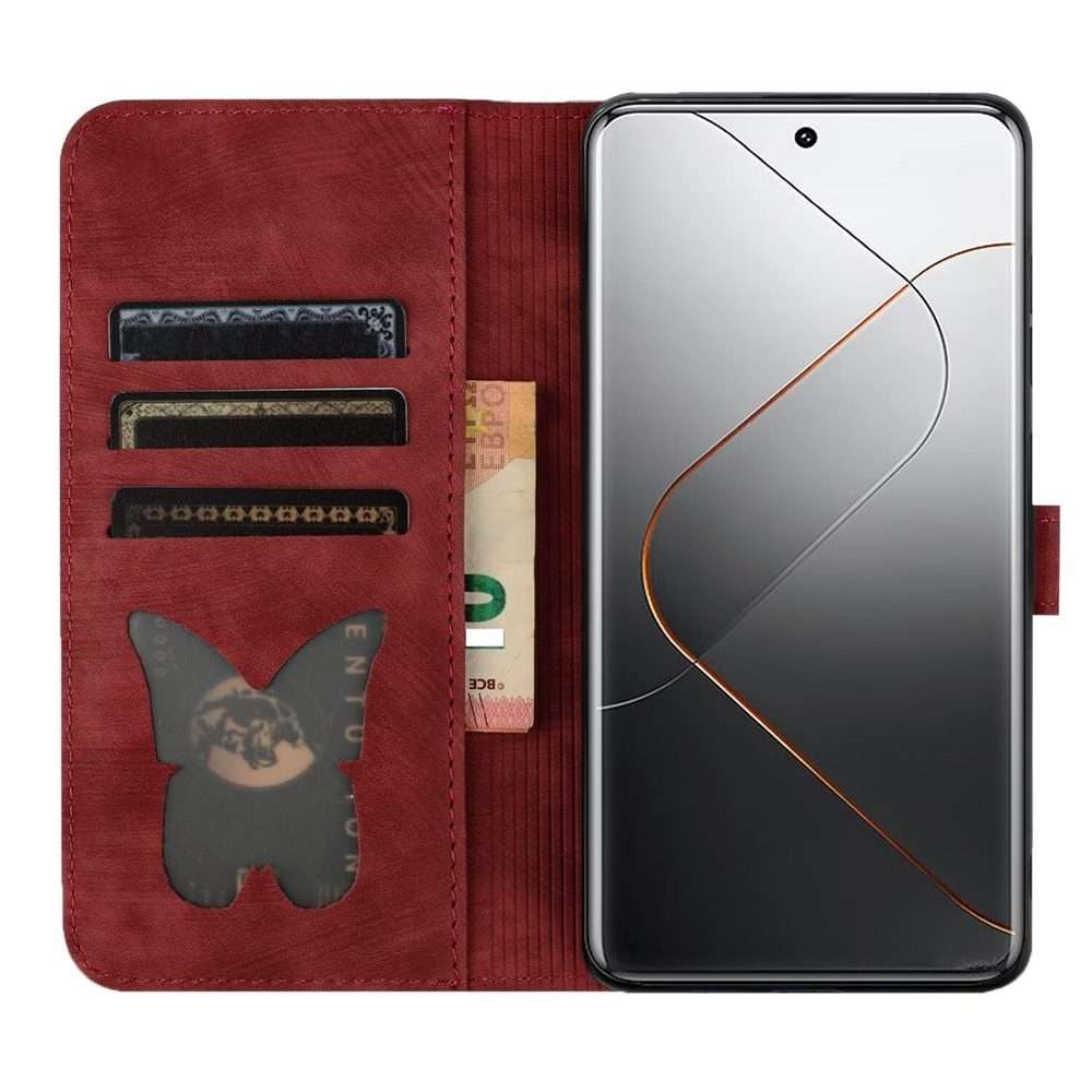For Xiaomi 14 Pro Butterfly Cat Embossing Flip Leather Phone Case(Red)