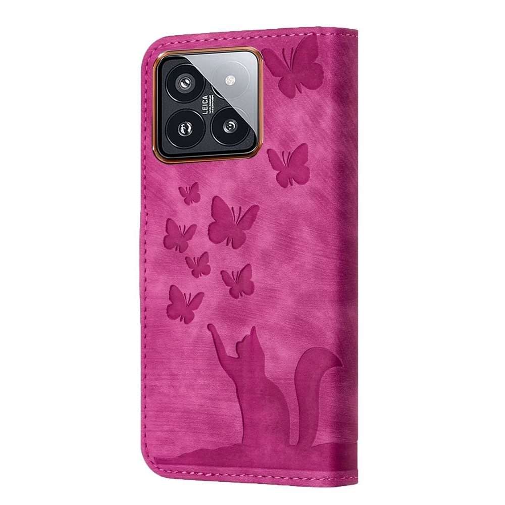 For Xiaomi 14 Pro Butterfly Cat Embossing Flip Leather Phone Case(Pink)
