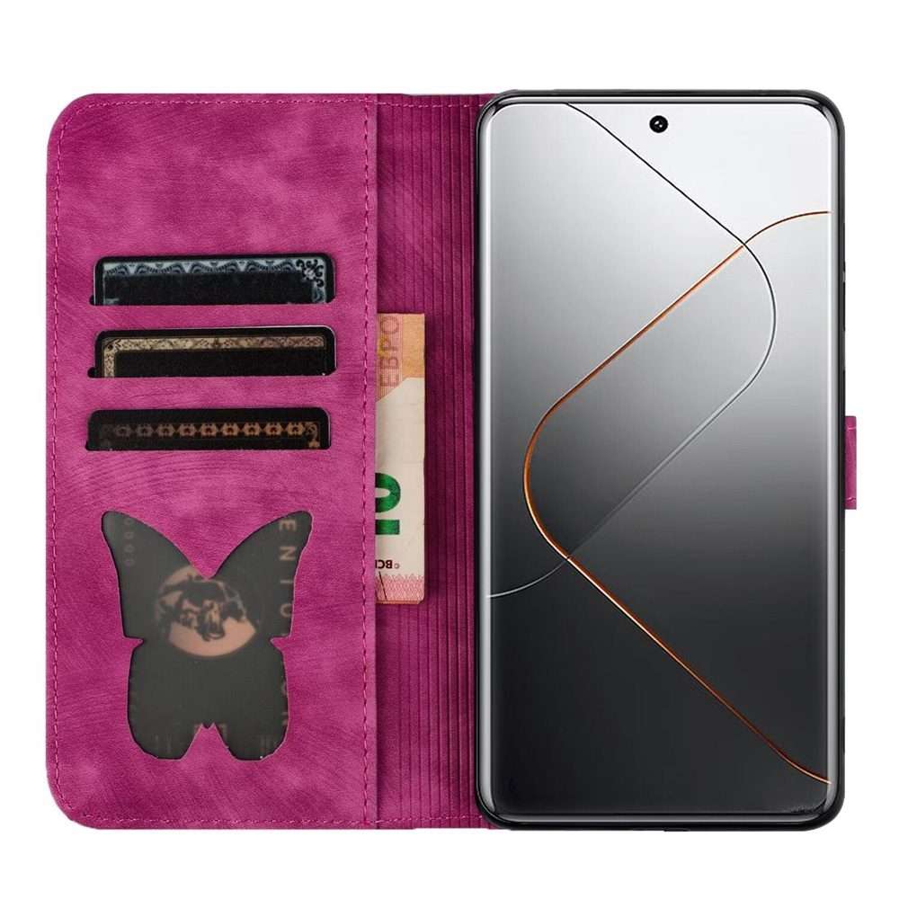 For Xiaomi 14 Pro Butterfly Cat Embossing Flip Leather Phone Case(Pink)