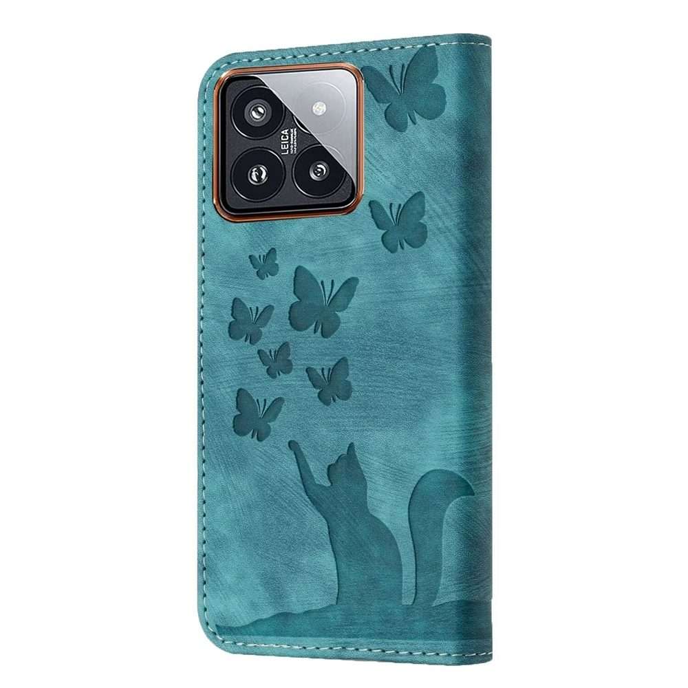For Xiaomi 14 Pro Butterfly Cat Embossing Flip Leather Phone Case(Wathet)