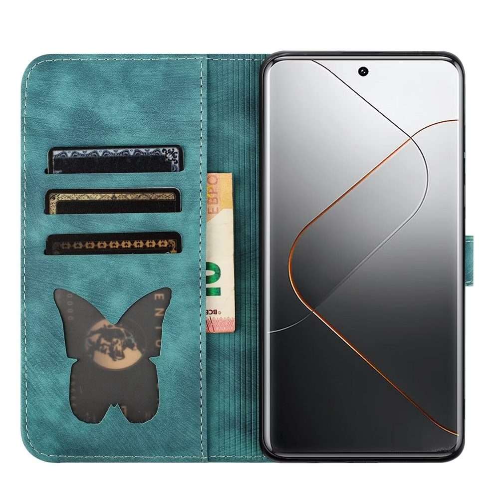 For Xiaomi 14 Pro Butterfly Cat Embossing Flip Leather Phone Case(Wathet)