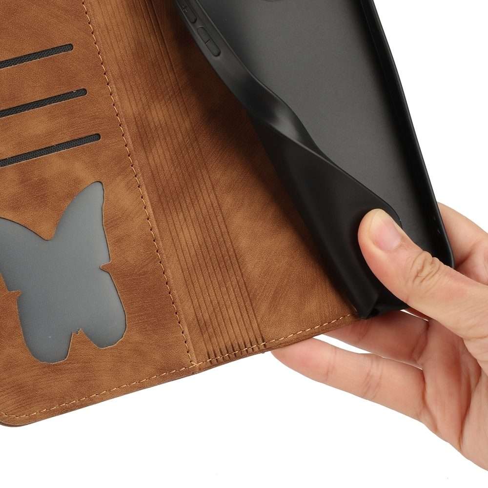 For Xiaomi 14 Pro Butterfly Cat Embossing Flip Leather Phone Case(Brown)