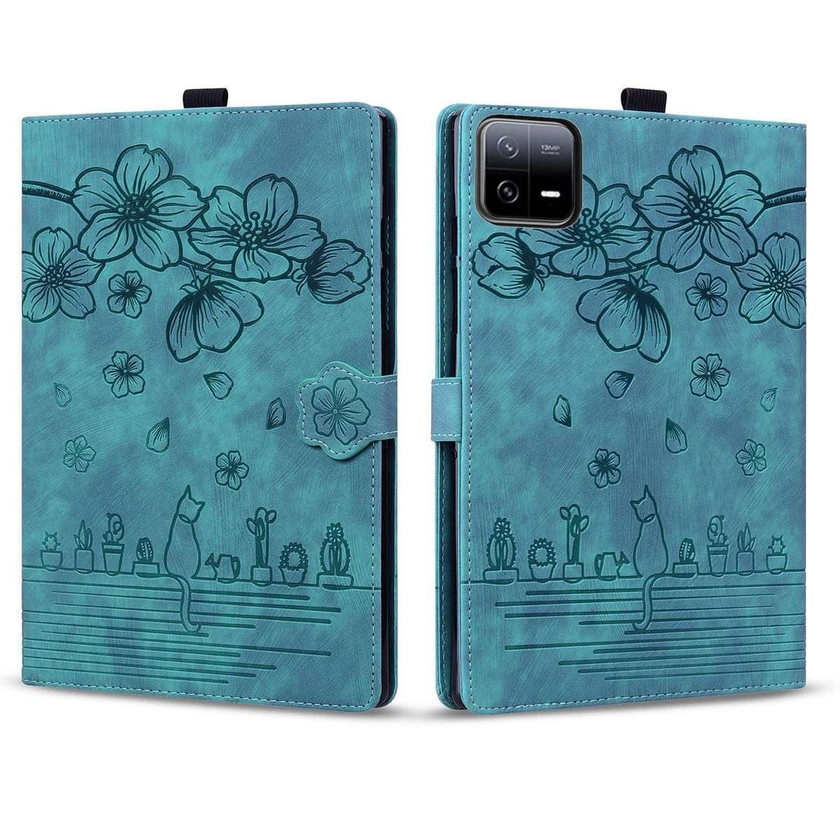 For Xiaomi Pad 8 / 8 Pro / 7 / 7 Pro Cartoon Sakura Cat Embossed Leather Tablet Case(Green)