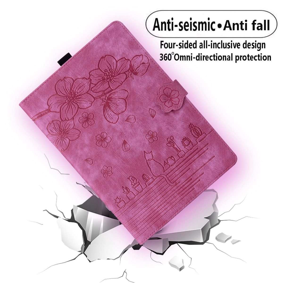 For Xiaomi Pad 8 / 8 Pro / 7 / 7 Pro Cartoon Sakura Cat Embossed Leather Tablet Case(Rose Red)