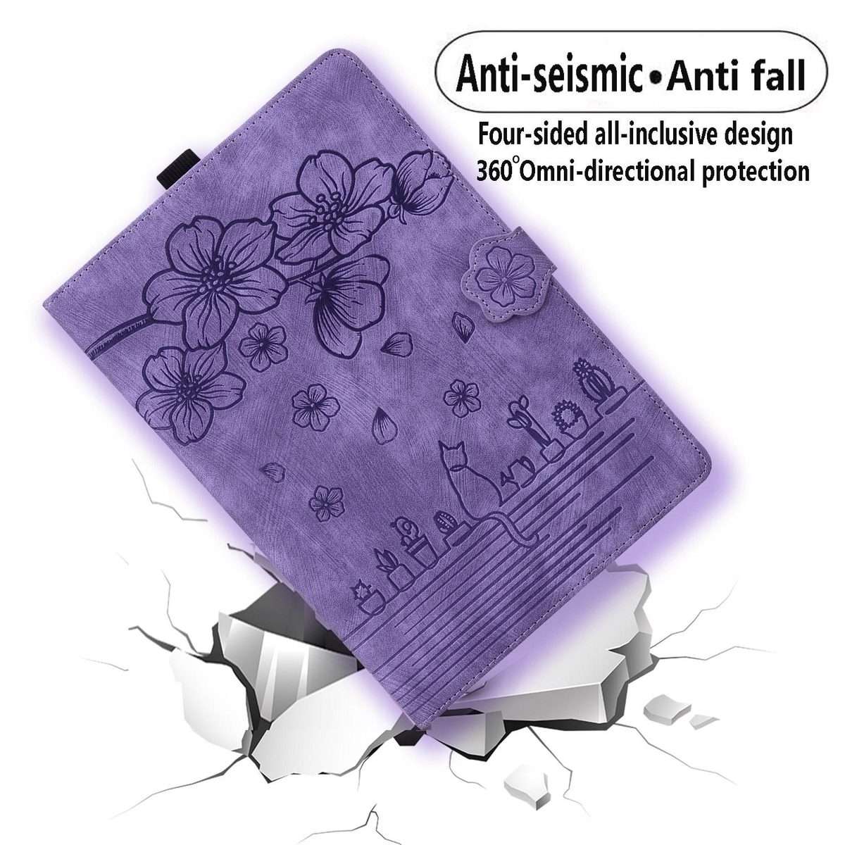 For Xiaomi Pad 8 / 8 Pro / 7 / 7 Pro Cartoon Sakura Cat Embossed Leather Tablet Case(Purple)