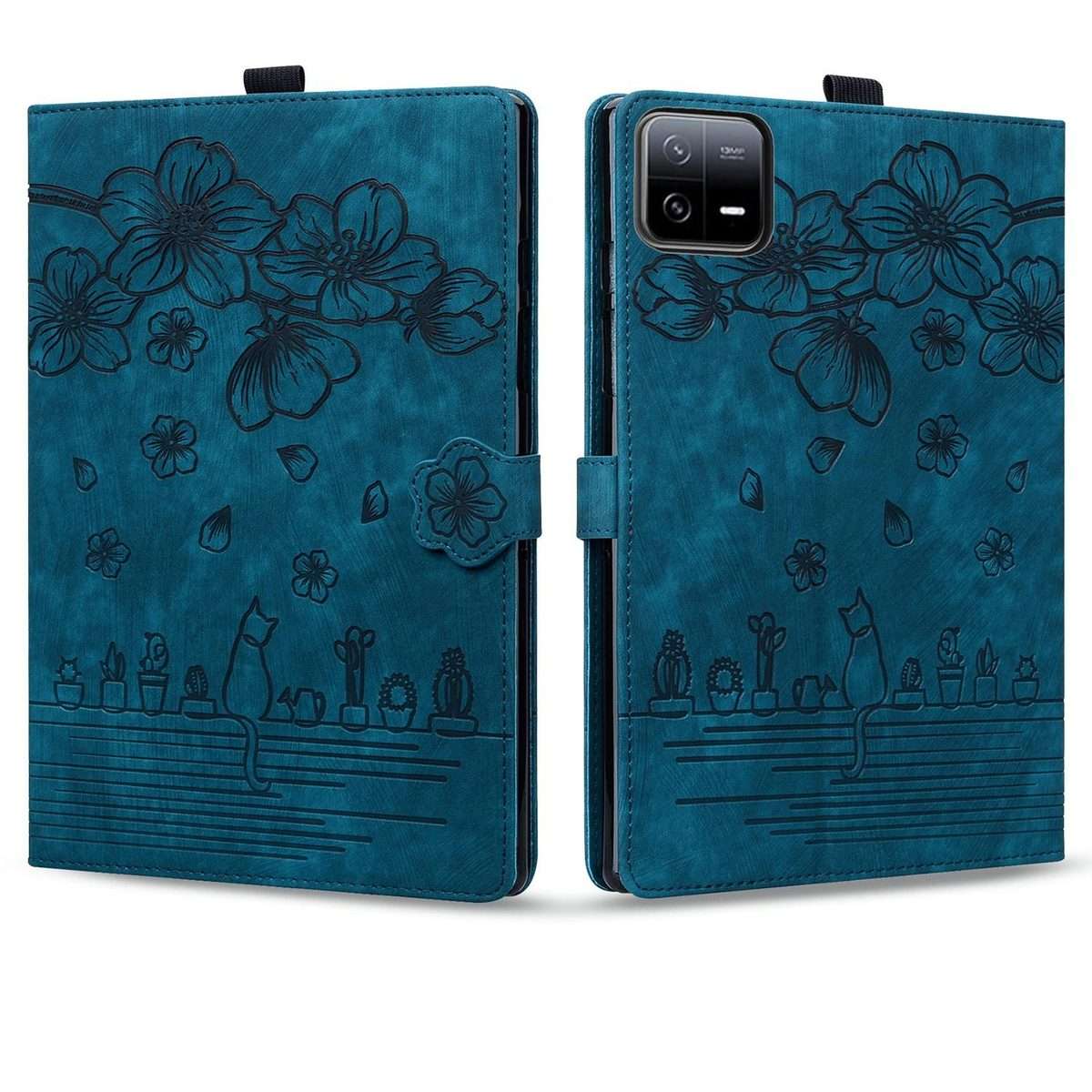 For Xiaomi Pad 8 / 8 Pro / 7 / 7 Pro Cartoon Sakura Cat Embossed Leather Tablet Case(Blue)