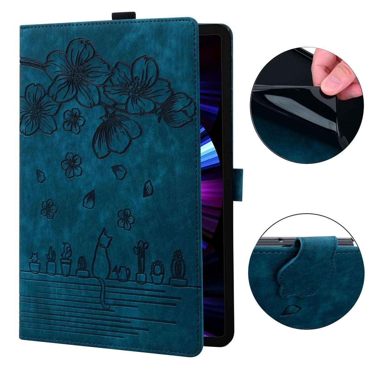 For Xiaomi Pad 8 / 8 Pro / 7 / 7 Pro Cartoon Sakura Cat Embossed Leather Tablet Case(Blue)