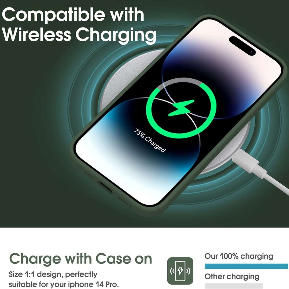 For iPhone 14 Pro Max Microfiber Liquid Silicone Shockproof Phone Case(Dark Green)