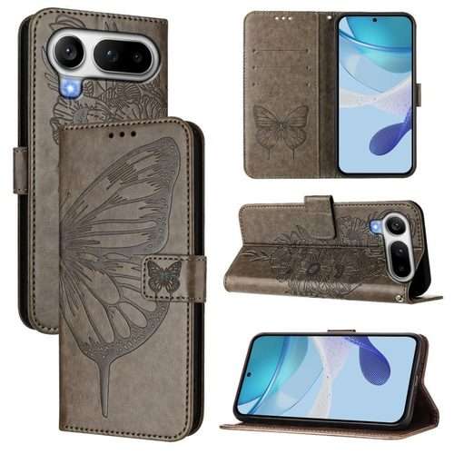 For Honor Magic8 Pro Air 5G Embossed Butterfly Leather Phone Case(Grey)
