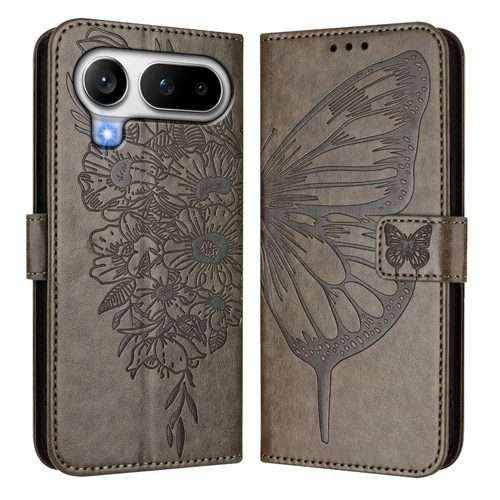 For Honor Magic8 Pro Air 5G Embossed Butterfly Leather Phone Case(Grey)