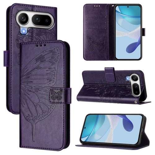 For Honor Magic8 Pro Air 5G Embossed Butterfly Leather Phone Case(Dark Purple)