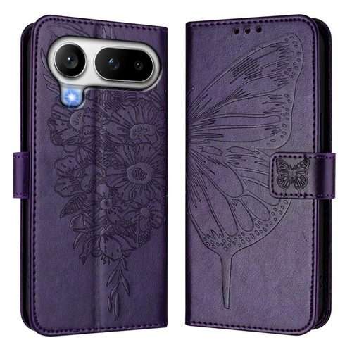 For Honor Magic8 Pro Air 5G Embossed Butterfly Leather Phone Case(Dark Purple)