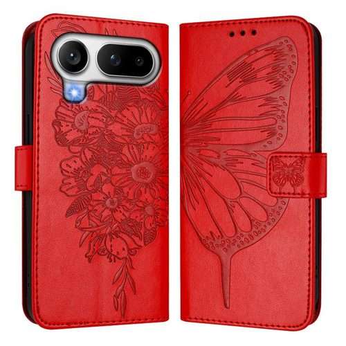 For Honor Magic8 Pro Air 5G Embossed Butterfly Leather Phone Case(Red)