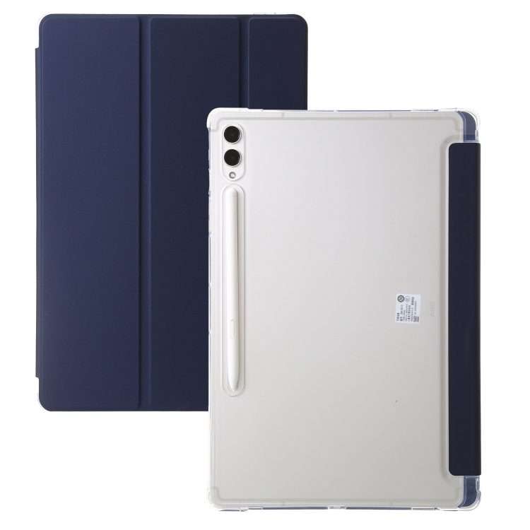 For Samsung Galaxy Tab S10 FE / S9 FE / S9 3-Fold Clear Acrylic Leather Tablet Case(Dark Blue)