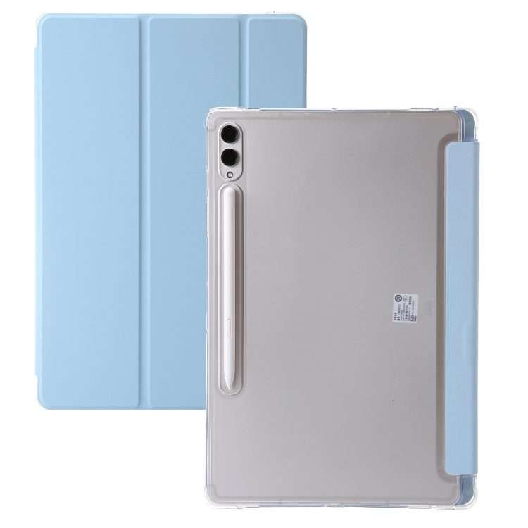 For Samsung Galaxy Tab S9 Ultra/S8 Ultra 3-Fold Clear Acrylic Leather Tablet Case(Ice Blue)