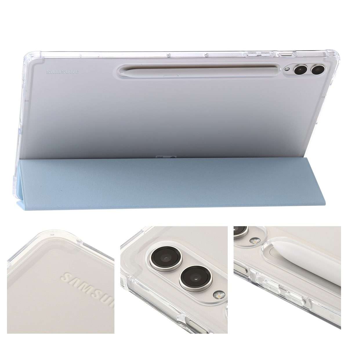 For Samsung Galaxy Tab S9 Ultra/S8 Ultra 3-Fold Clear Acrylic Leather Tablet Case(Ice Blue)