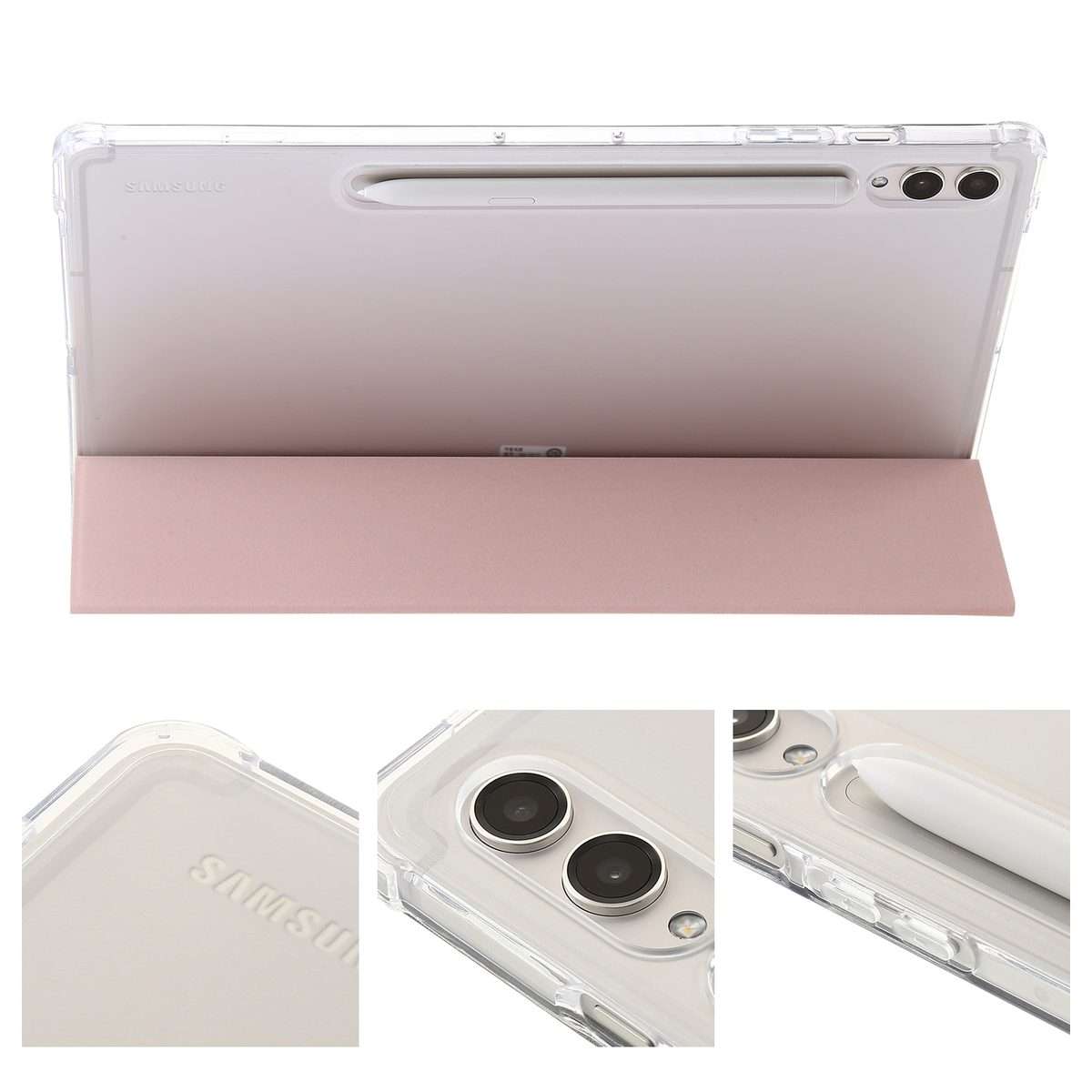 For Samsung Galaxy Tab S9 Ultra/S8 Ultra 3-Fold Clear Acrylic Leather Tablet Case(Pink)
