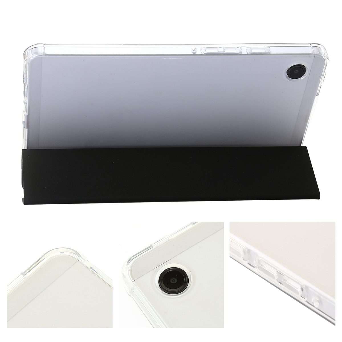 For Samsung Galaxy Tab A9+ 3-Fold Clear Acrylic Leather Tablet Case(Black)