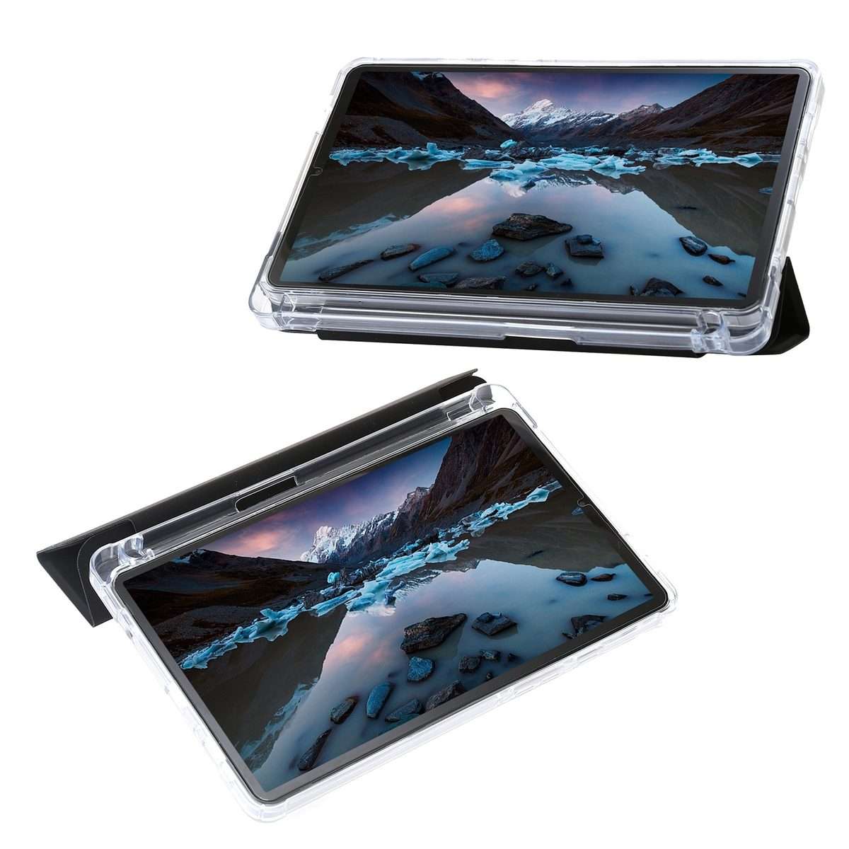 For Samsung Galaxy Tab A9+ 3-Fold Clear Acrylic Leather Tablet Case(Black)