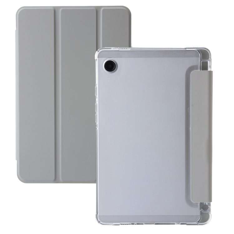 For Samsung Galaxy Tab A9+ 3-Fold Clear Acrylic Leather Tablet Case(Grey)