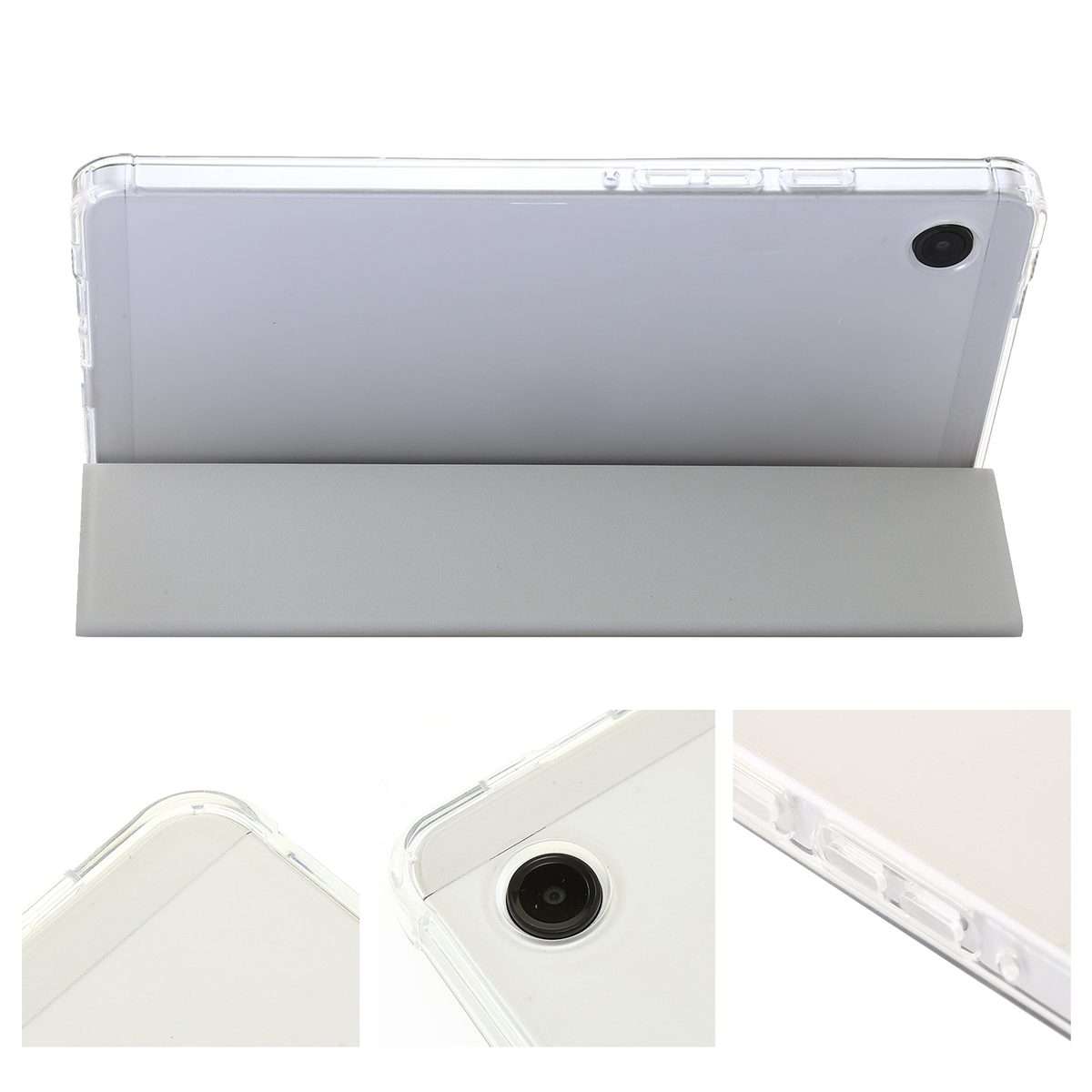 For Samsung Galaxy Tab A9+ 3-Fold Clear Acrylic Leather Tablet Case(Grey)