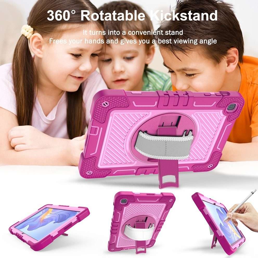 For Honor Pad X8 360 Degree Rotation PC Contrast Silicone Tablet Case(Rose Red + Pink)