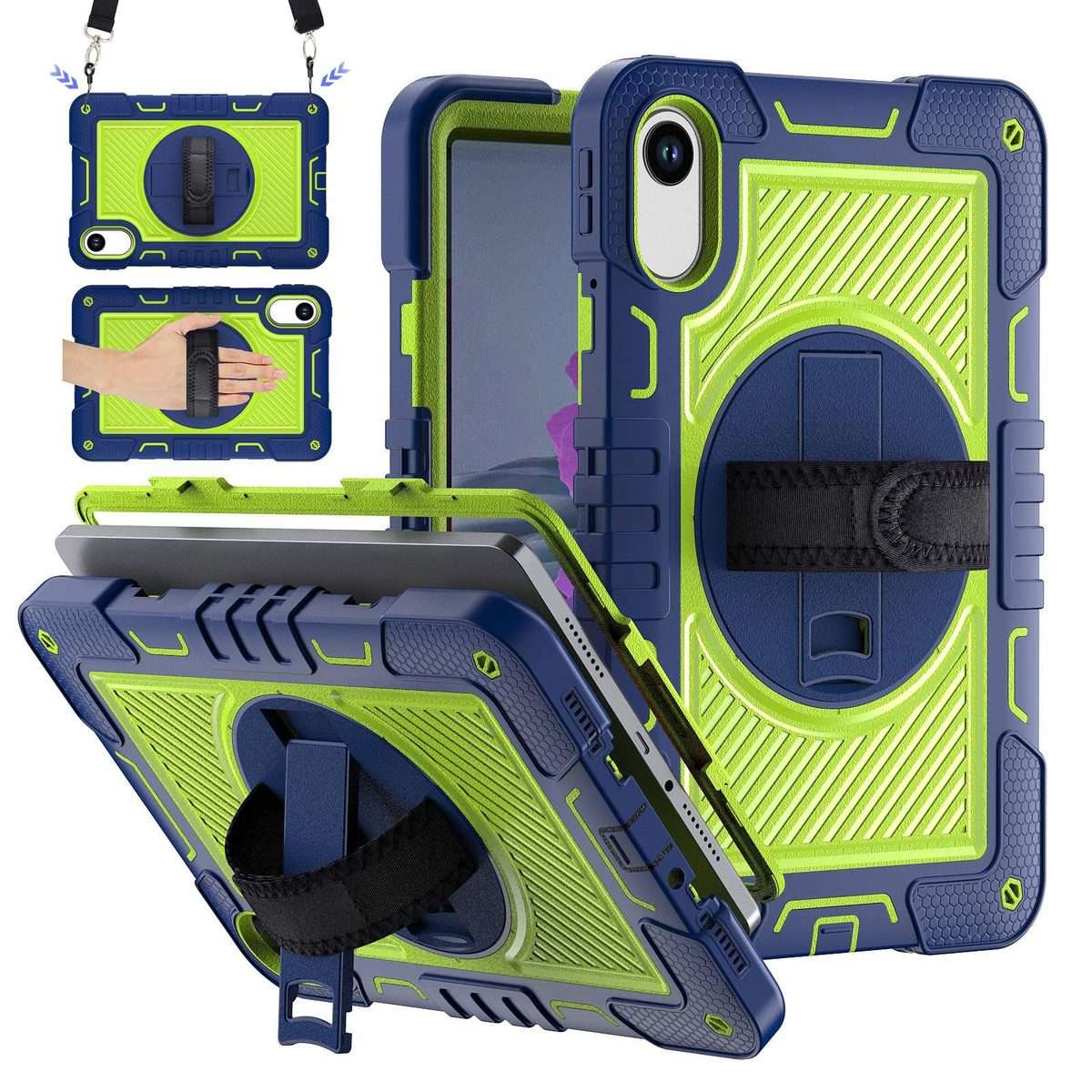For Xiaomi Redmi Pad 2 360 Degree Rotation PC Contrast Silicone Tab ... (Navy Blue + Yellow Green)