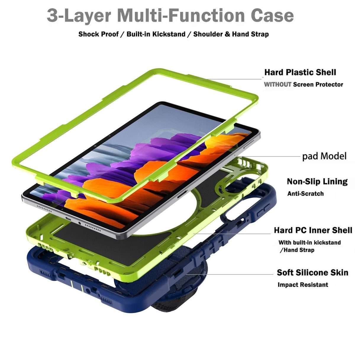 For Xiaomi Redmi Pad 2 360 Degree Rotation PC Contrast Silicone Tab ... (Navy Blue + Yellow Green)