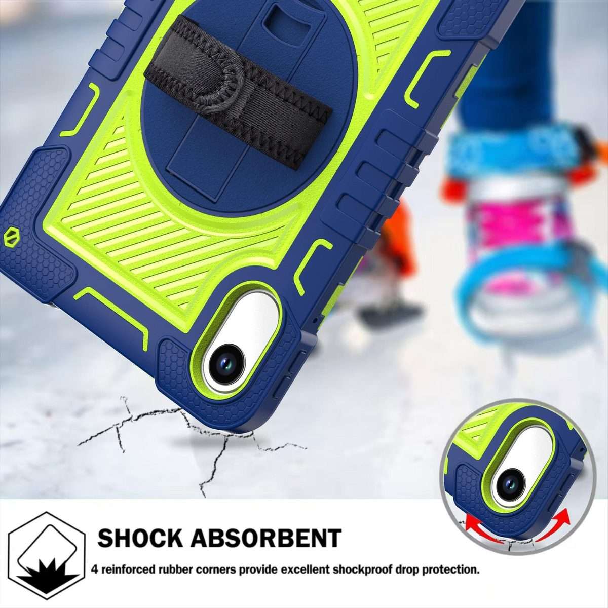 For Xiaomi Redmi Pad 2 360 Degree Rotation PC Contrast Silicone Tab ... (Navy Blue + Yellow Green)