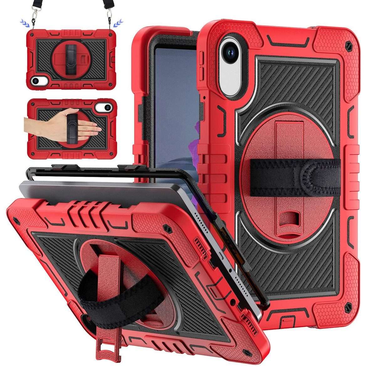 For Xiaomi Redmi Pad 2 360 Degree Rotation PC Contrast Silicone Tablet Case(Red + Black)
