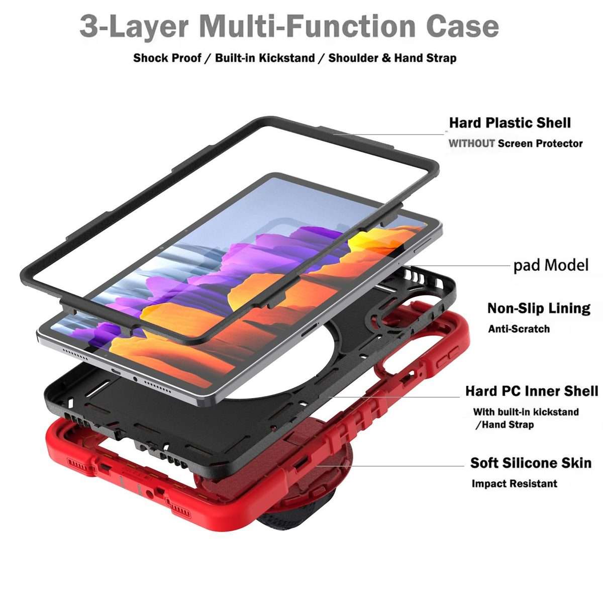 For Xiaomi Redmi Pad 2 360 Degree Rotation PC Contrast Silicone Tablet Case(Red + Black)