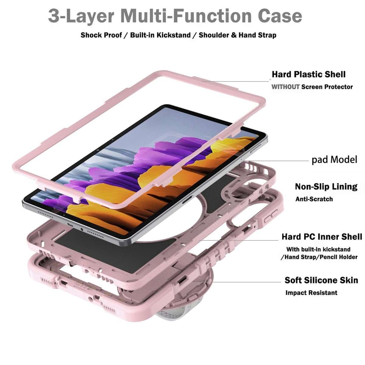 For Xiaomi Redmi Pad 2 360 Degree Rotation PC Contrast Silicone Tablet Case(Rose Gold)