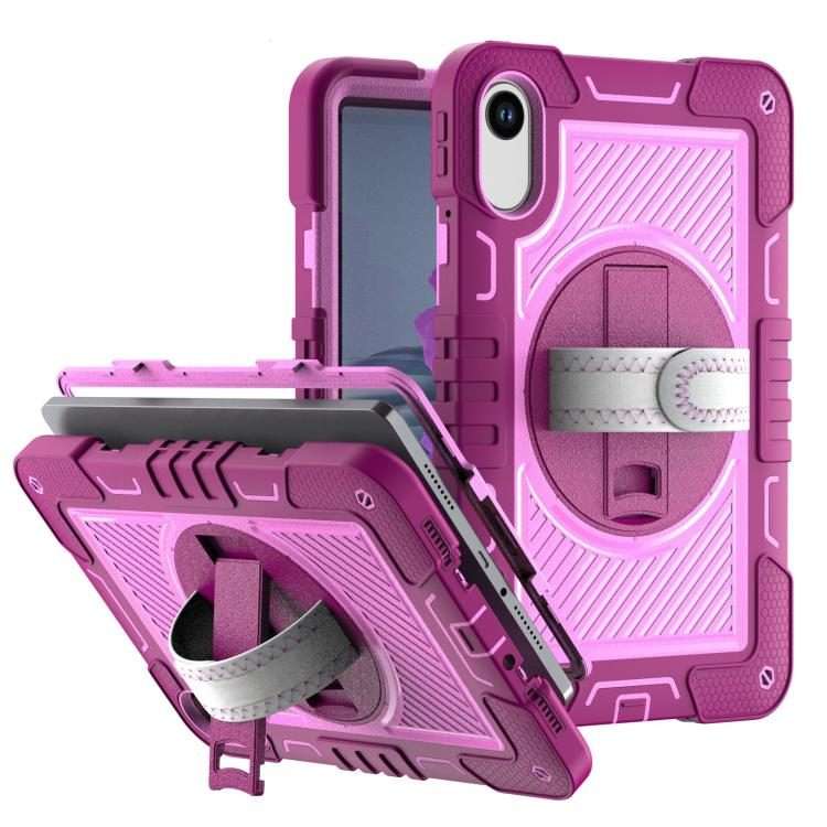 For Xiaomi Redmi Pad 2 360 Degree Rotation PC Contrast Silicone Tablet Case(Rose Red + Pink)