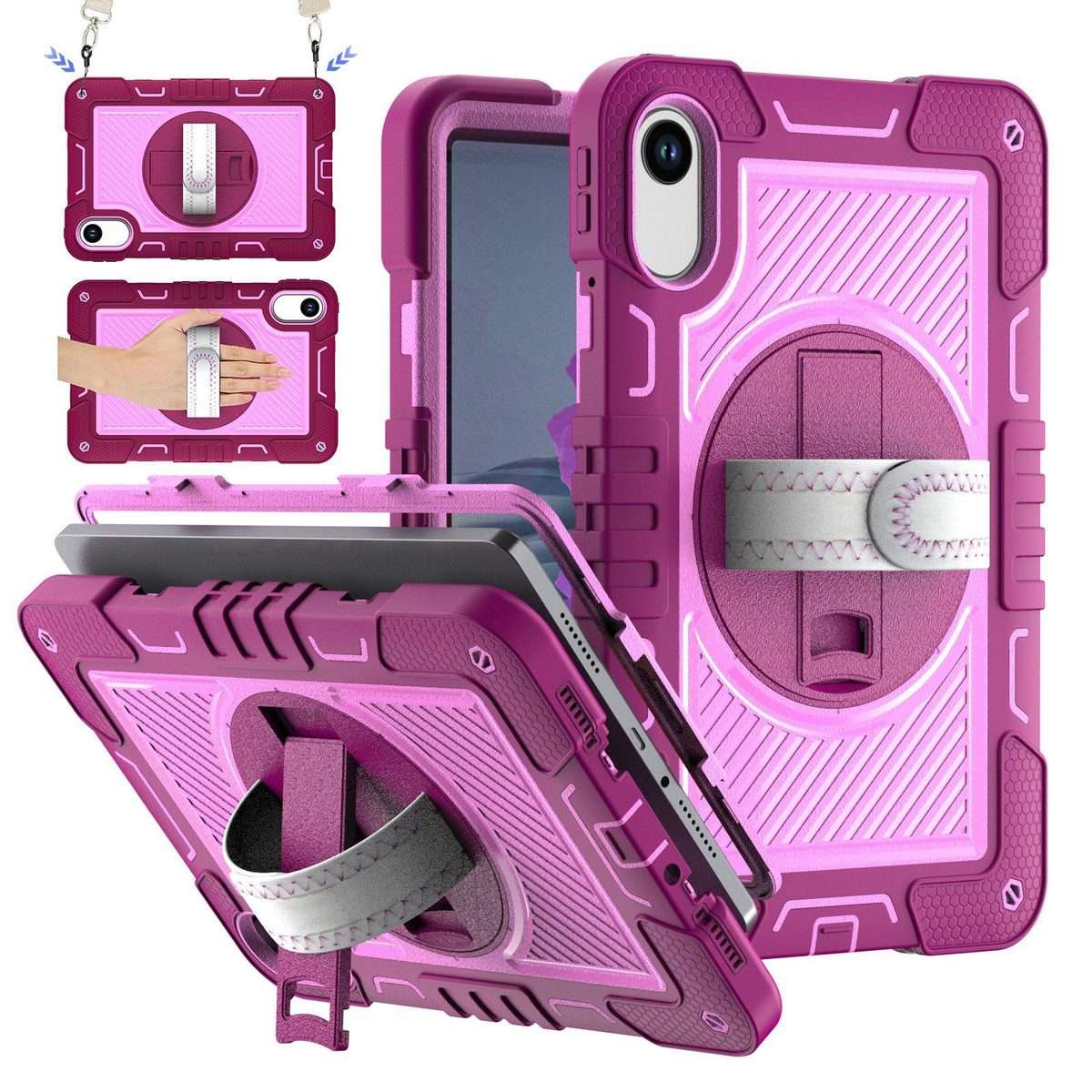 For Xiaomi Redmi Pad 2 360 Degree Rotation PC Contrast Silicone Tablet Case(Rose Red + Pink)
