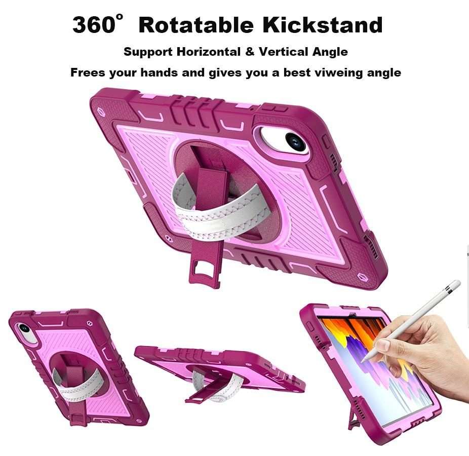 For Xiaomi Redmi Pad 2 360 Degree Rotation PC Contrast Silicone Tablet Case(Rose Red + Pink)